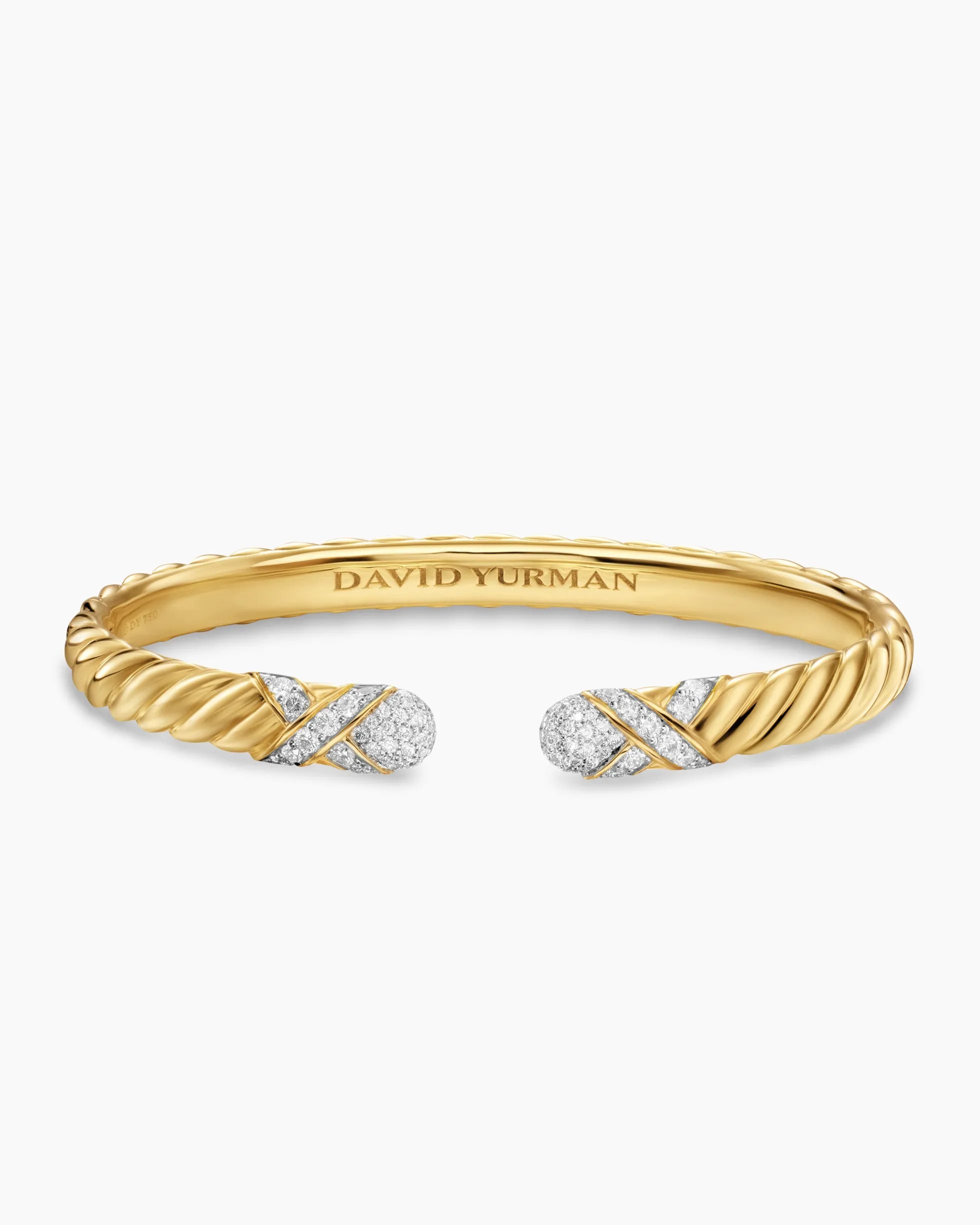 Sculpted Cable X Cuff Bracelet 18K Yellow Gold with Diamonds, 6.2mm