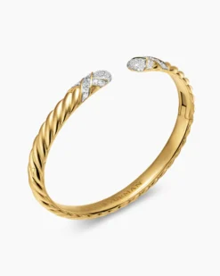 Sculpted Cable X Cuff Bracelet 18K Yellow Gold with Diamonds, 6.2mm