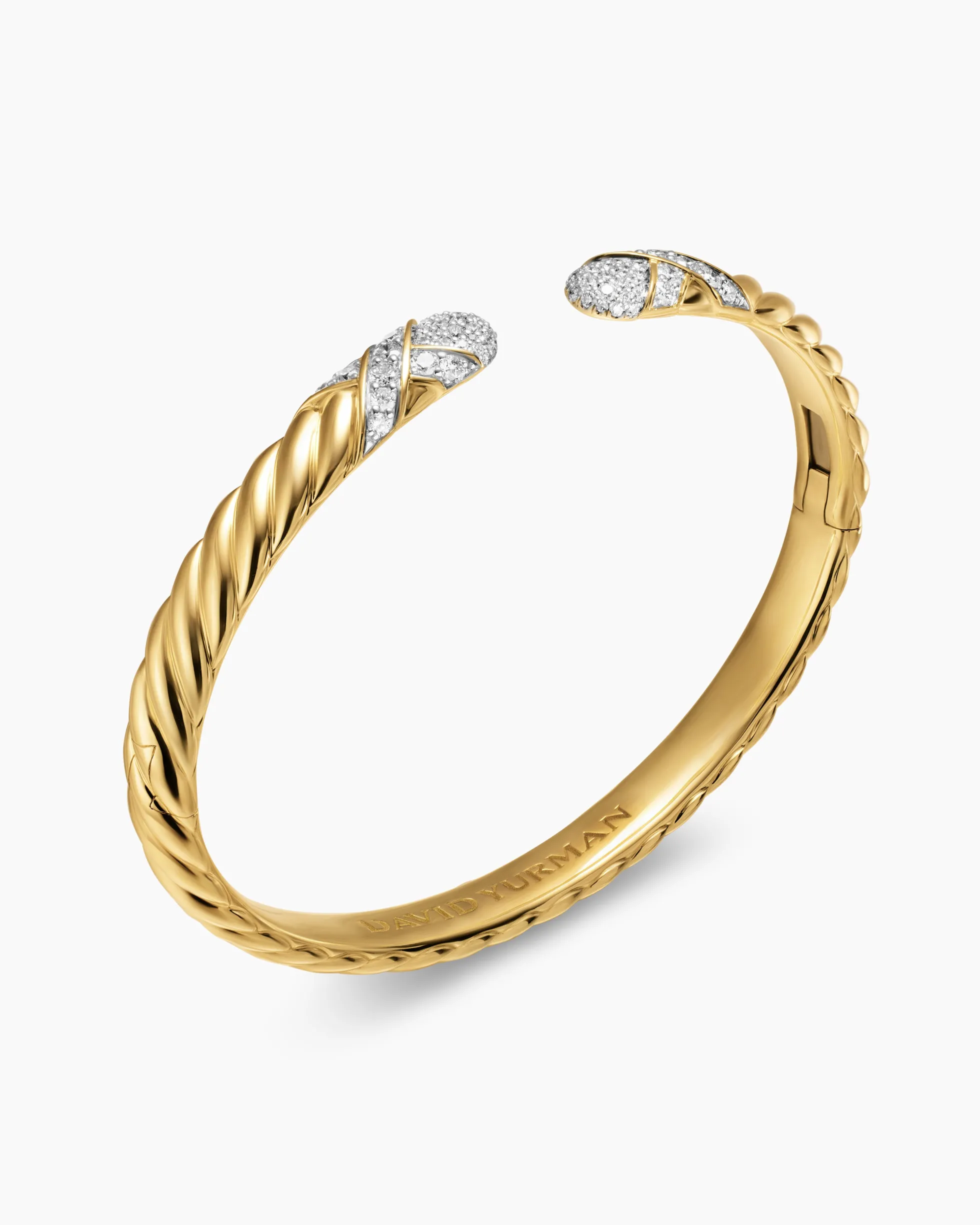 Sculpted Cable X Cuff Bracelet 18K Yellow Gold with Diamonds, 6.2mm