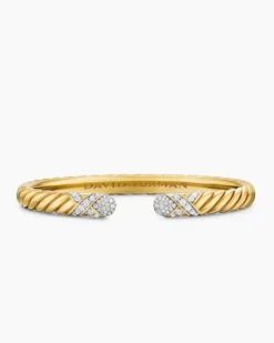 Sculpted Cable X Cuff Bracelet 18K Yellow Gold with Diamonds, 6.2mm