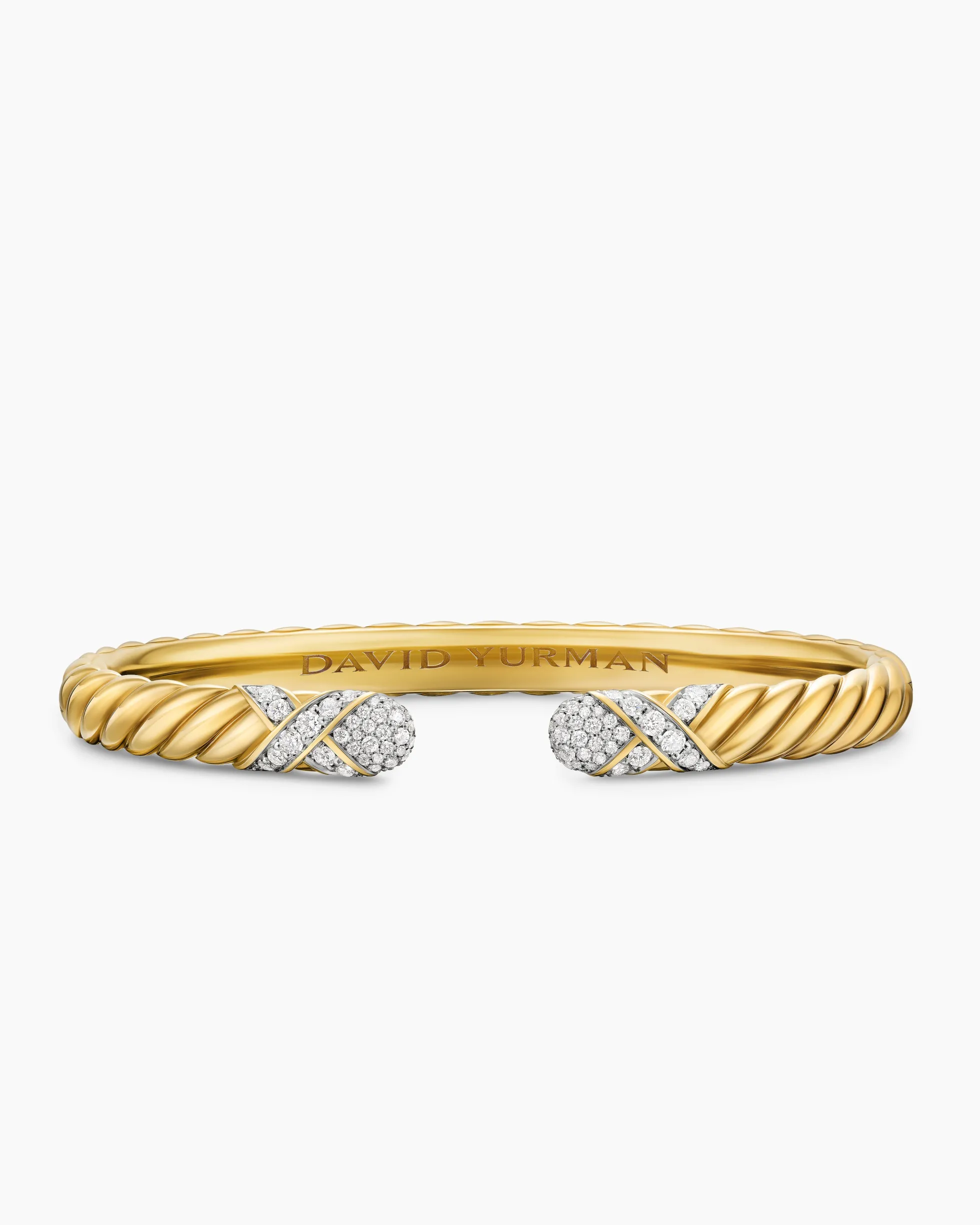 Sculpted Cable X Cuff Bracelet 18K Yellow Gold with Diamonds, 6.2mm