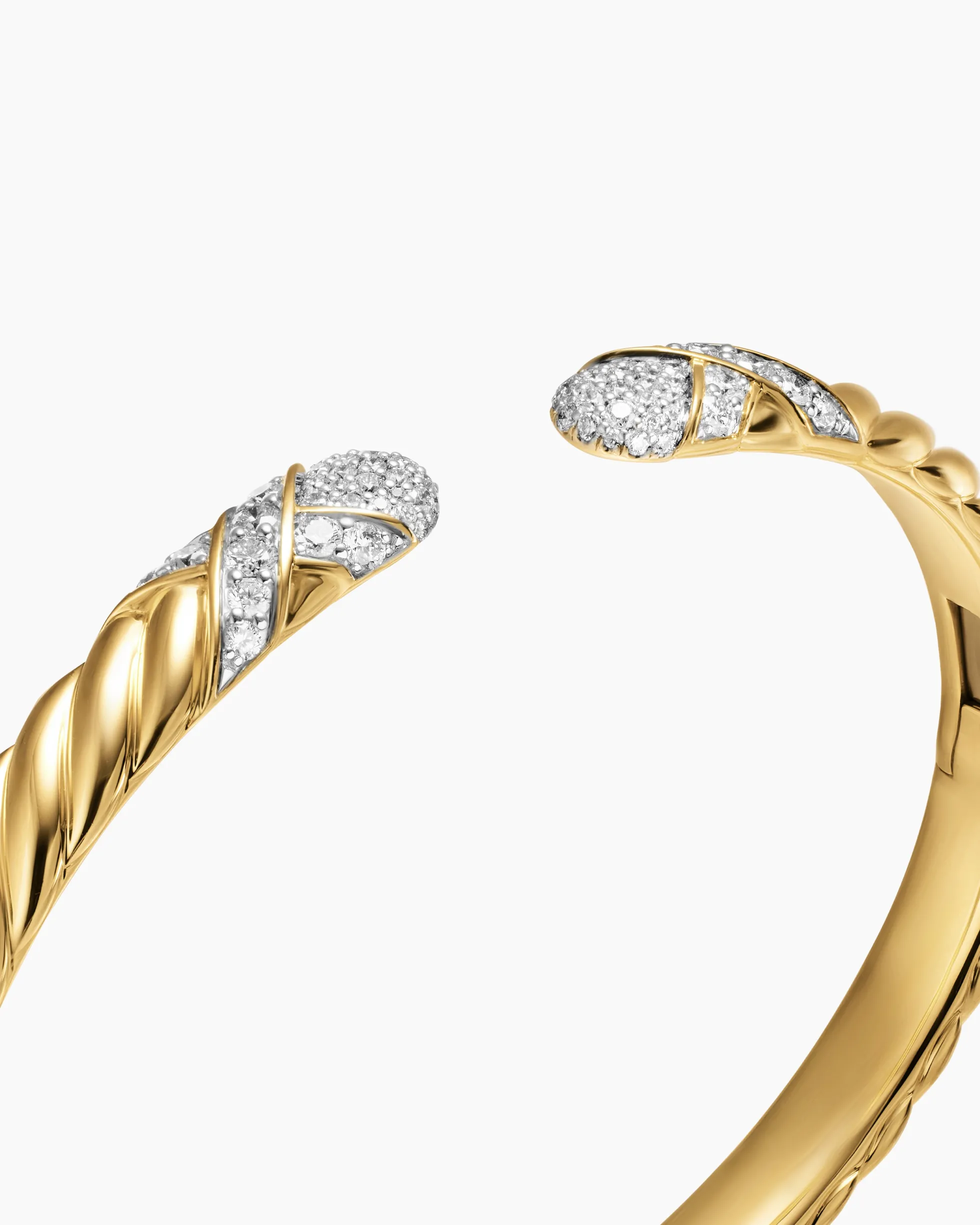 Sculpted Cable X Cuff Bracelet 18K Yellow Gold with Diamonds, 6.2mm