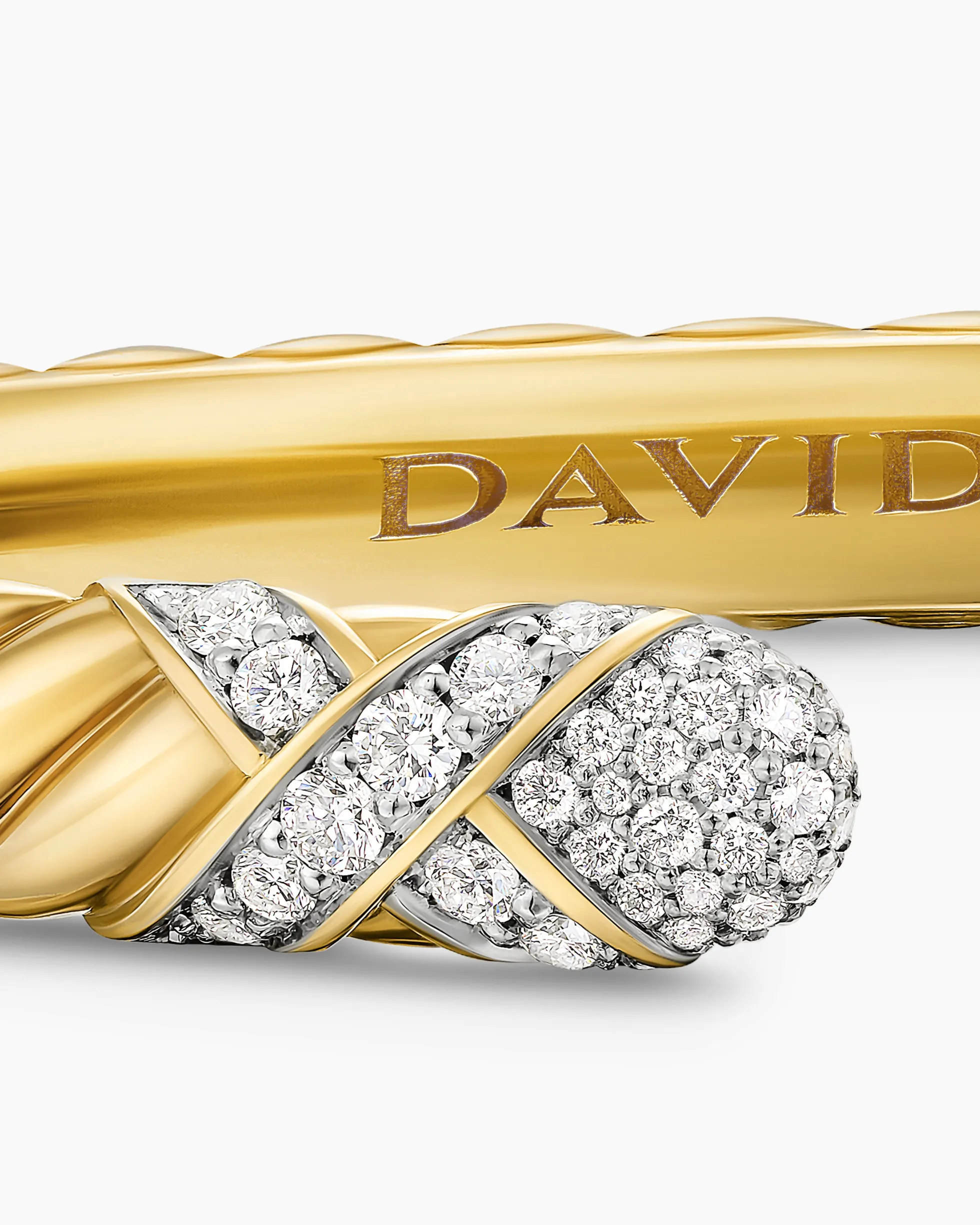 Sculpted Cable X Cuff Bracelet 18K Yellow Gold with Diamonds, 6.2mm