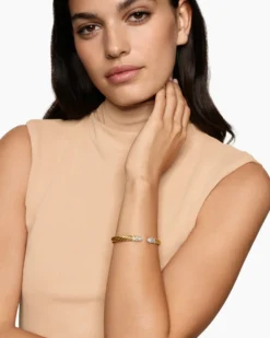 Sculpted Cable X Cuff Bracelet 18K Yellow Gold with Diamonds, 6.2mm