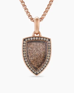 Shield Amulet 18K Rose Gold with Black Sun Stone and Cognac Diamonds, 27mm