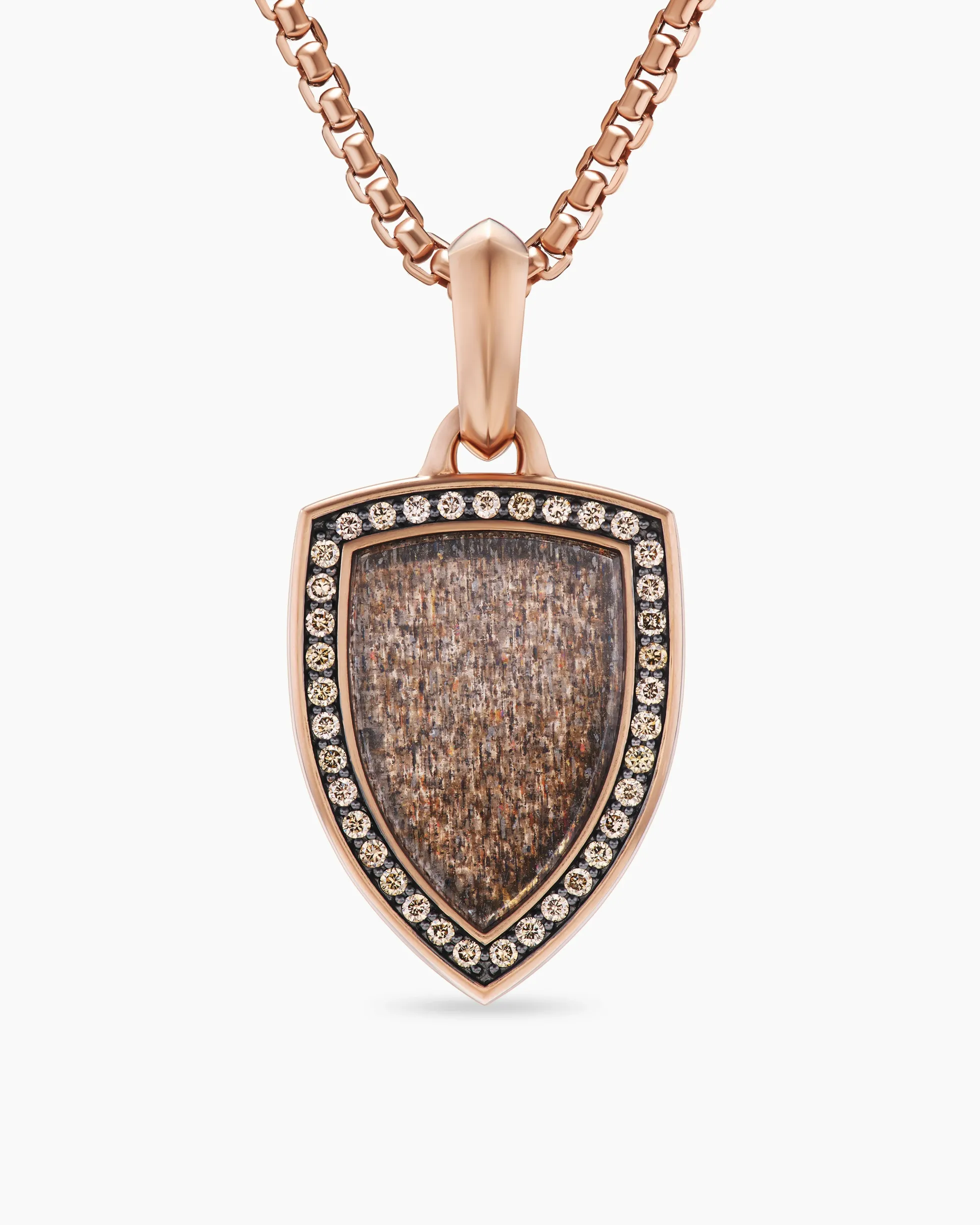 Shield Amulet 18K Rose Gold with Black Sun Stone and Cognac Diamonds, 27mm