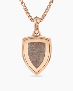 Shield Amulet 18K Rose Gold with Black Sun Stone and Cognac Diamonds, 27mm