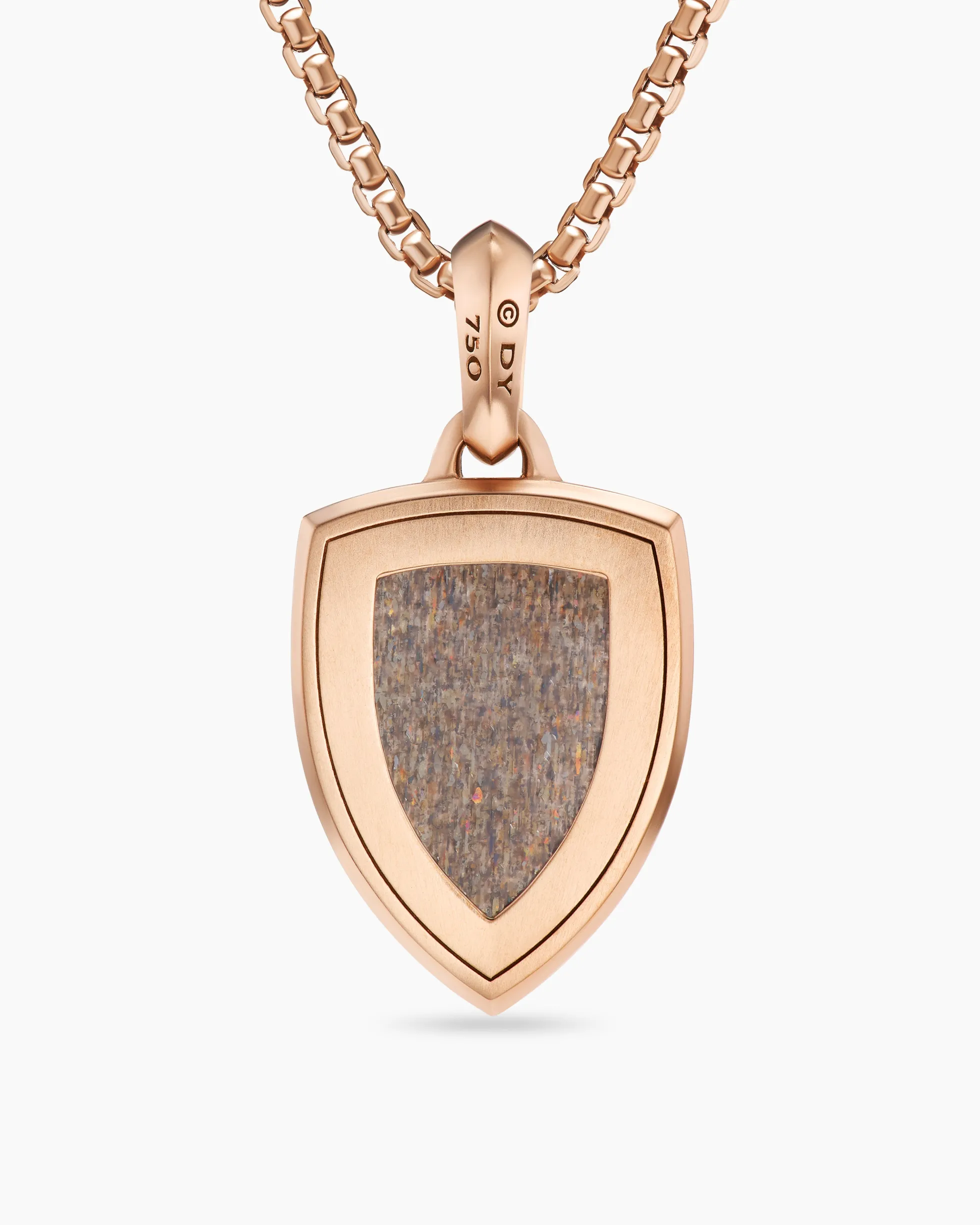 Shield Amulet 18K Rose Gold with Black Sun Stone and Cognac Diamonds, 27mm