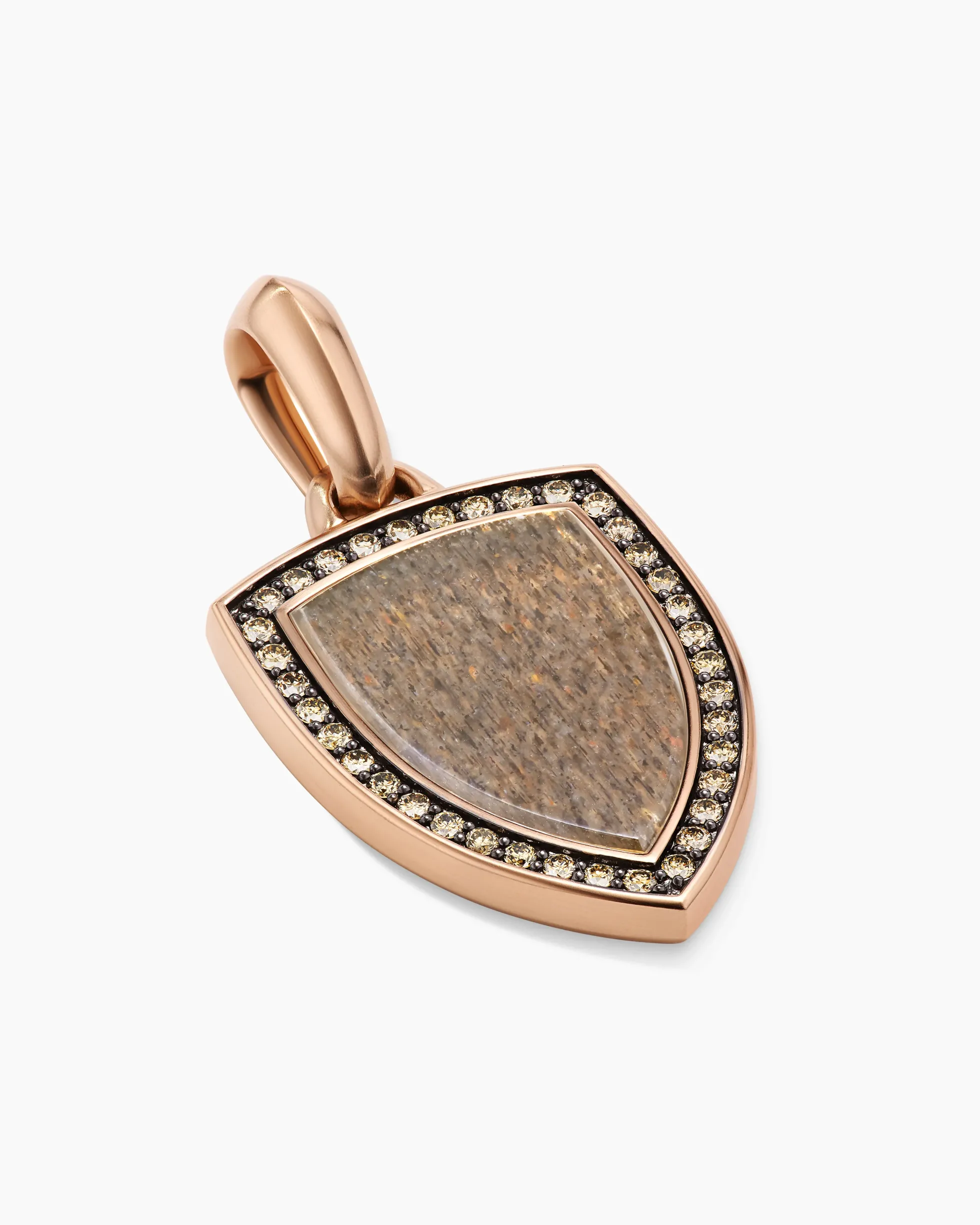 Shield Amulet 18K Rose Gold with Black Sun Stone and Cognac Diamonds, 27mm
