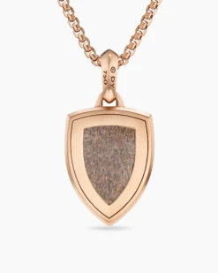 Shield Amulet 18K Rose Gold with Black Sun Stone and Cognac Diamonds, 27mm