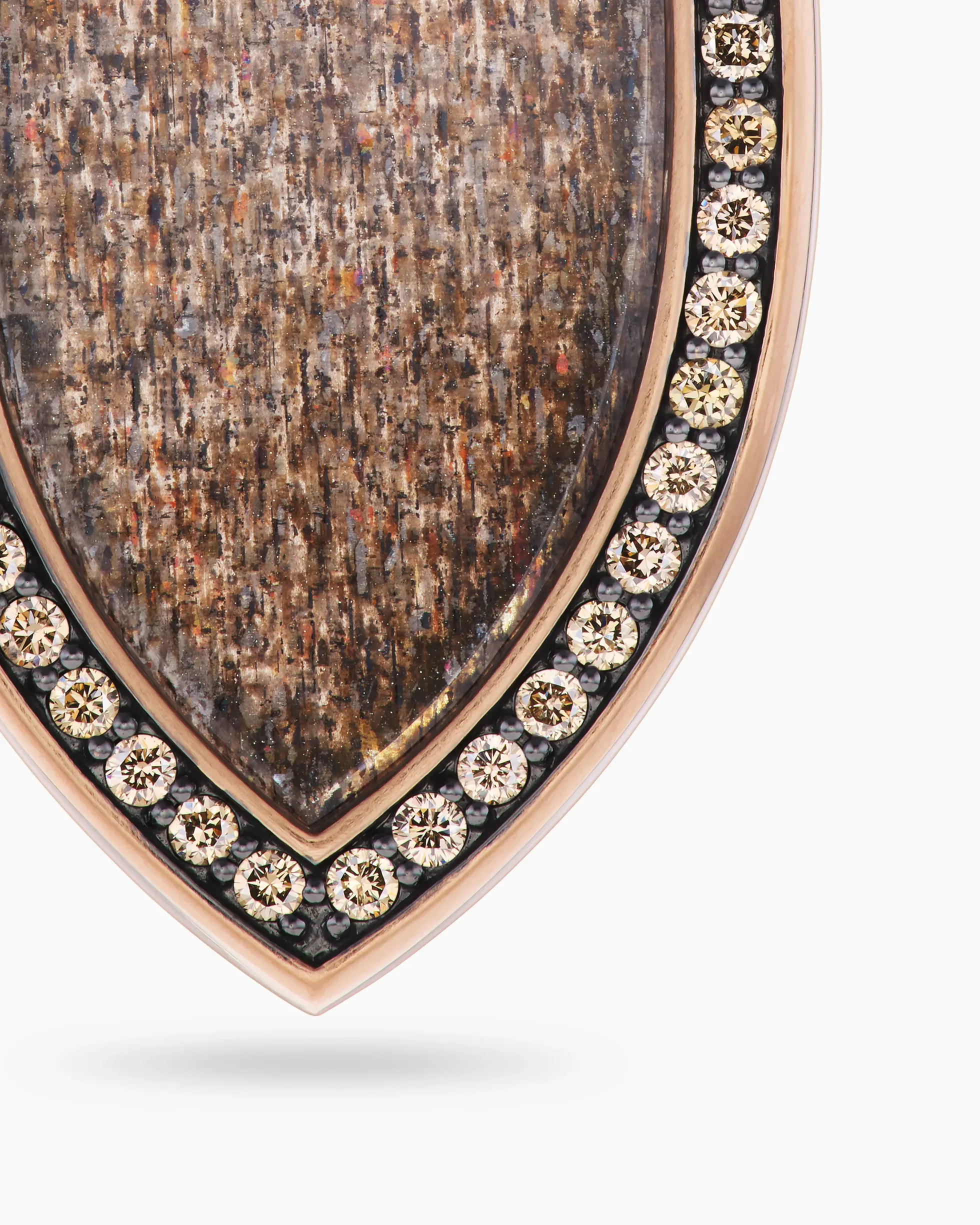 Shield Amulet 18K Rose Gold with Black Sun Stone and Cognac Diamonds, 27mm