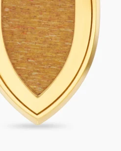Shield Amulet 18K Yellow Gold with Golden Sun Stone and Black Diamonds, 27mm