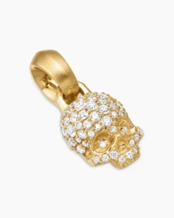 Skull Amulet Full Pavé Diamonds and 18K Yellow Gold, 14mm