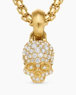 Skull Amulet Full Pavé Diamonds and 18K Yellow Gold, 14mm