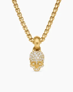 Skull Amulet Full Pavé Diamonds and 18K Yellow Gold, 14mm