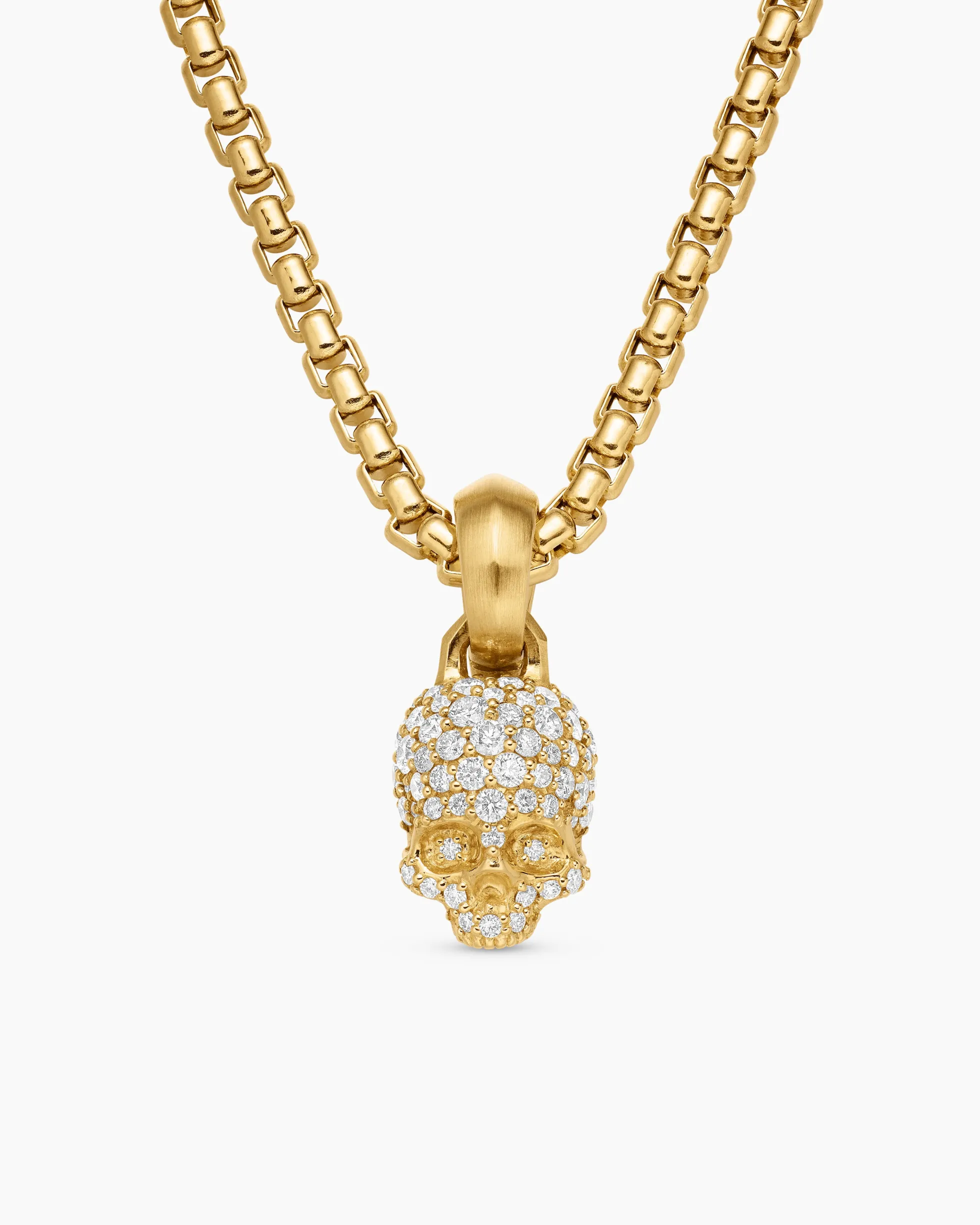 Skull Amulet Full Pavé Diamonds and 18K Yellow Gold, 14mm