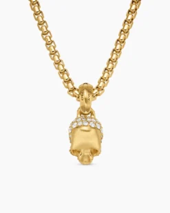 Skull Amulet Full Pavé Diamonds and 18K Yellow Gold, 14mm