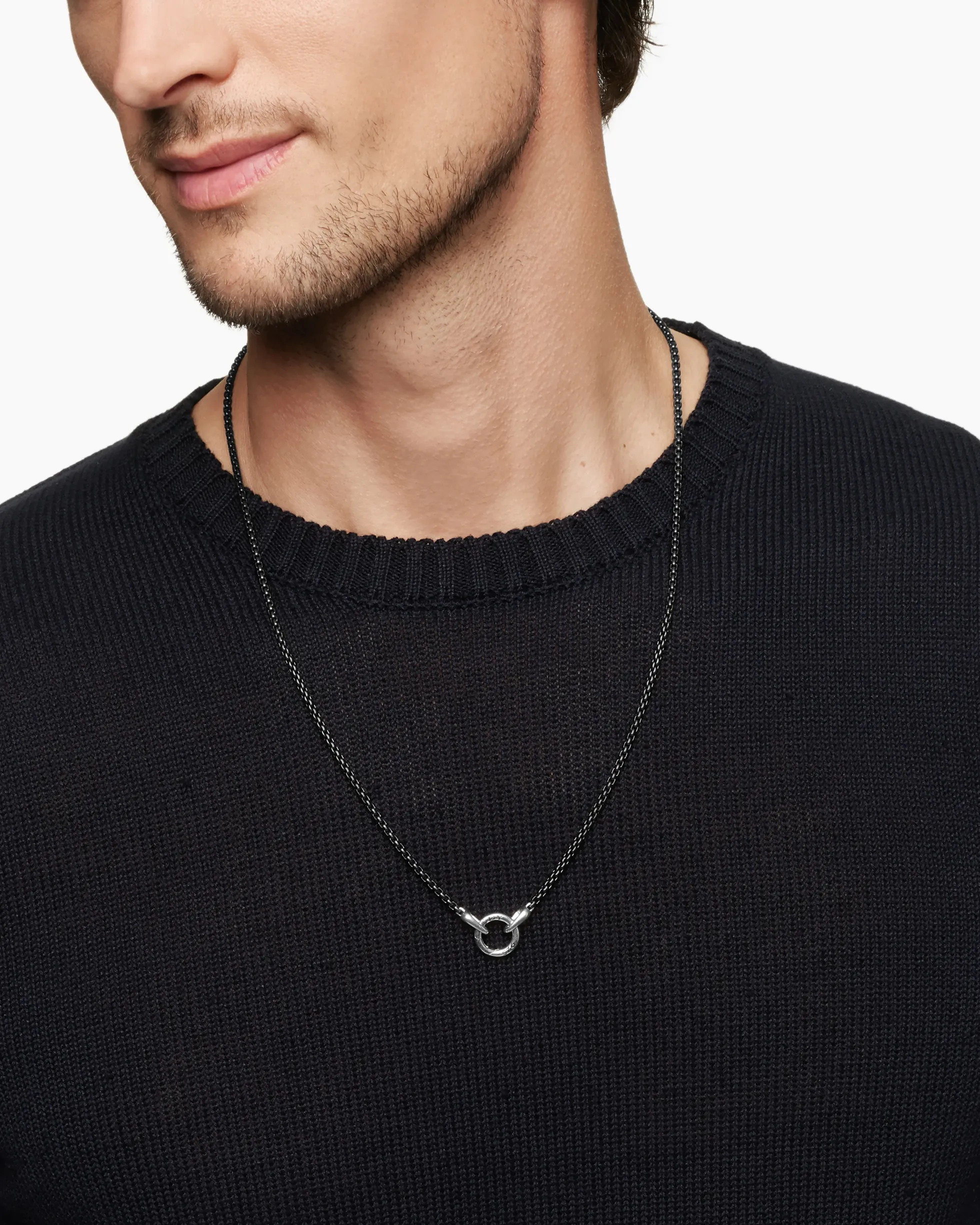 Smooth Amulet Box Chain Necklace Darkened Stainless Steel, 2.7mm