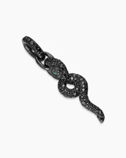 Snake Amulet 18K White Gold with Black Rhodium, Emeralds and Black Diamonds, 23.5mm