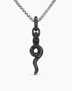 Snake Amulet 18K White Gold with Black Rhodium, Emeralds and Black Diamonds, 23.5mm