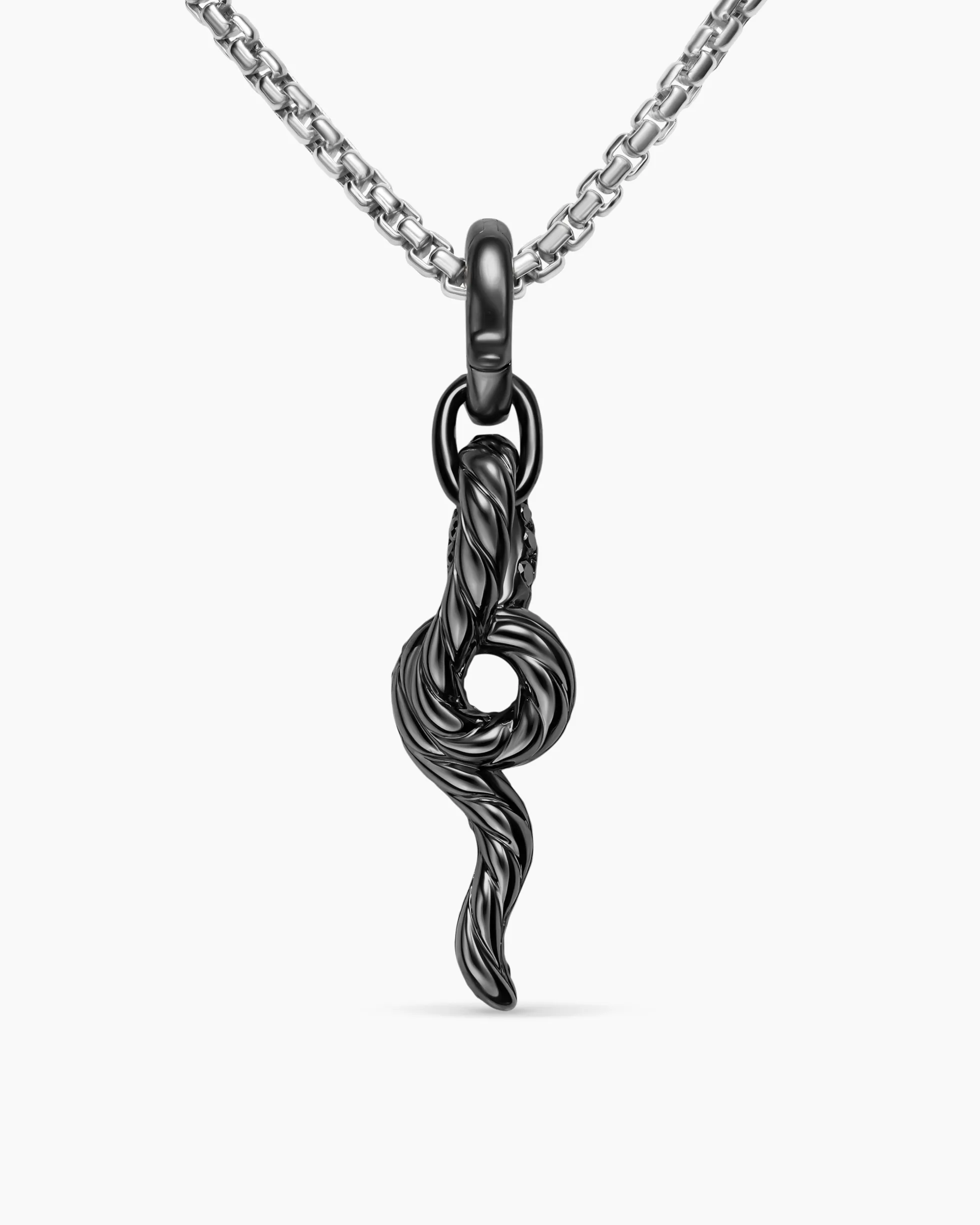 Snake Amulet 18K White Gold with Black Rhodium, Emeralds and Black Diamonds, 23.5mm