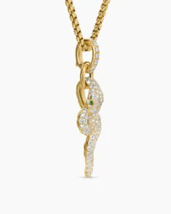 Snake Amulet 18K Yellow Gold with Emeralds and Diamonds, 23.5mm