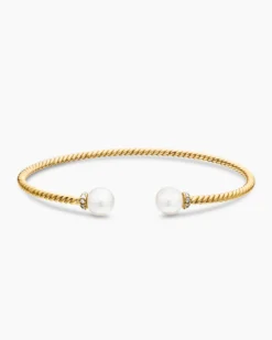 Solari Cablespira® Bracelet 18K Yellow Gold with Pearls and Diamonds, 2.3mm