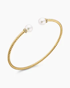 Solari Cablespira® Bracelet 18K Yellow Gold with Pearls and Diamonds, 2.3mm