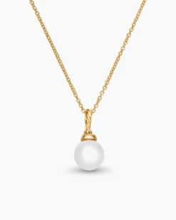 Solari Pendant Necklace 18K Yellow Gold with Pearl and Diamonds, 8mm