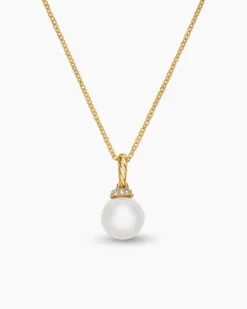 Solari Pendant Necklace 18K Yellow Gold with Pearl and Diamonds, 8mm