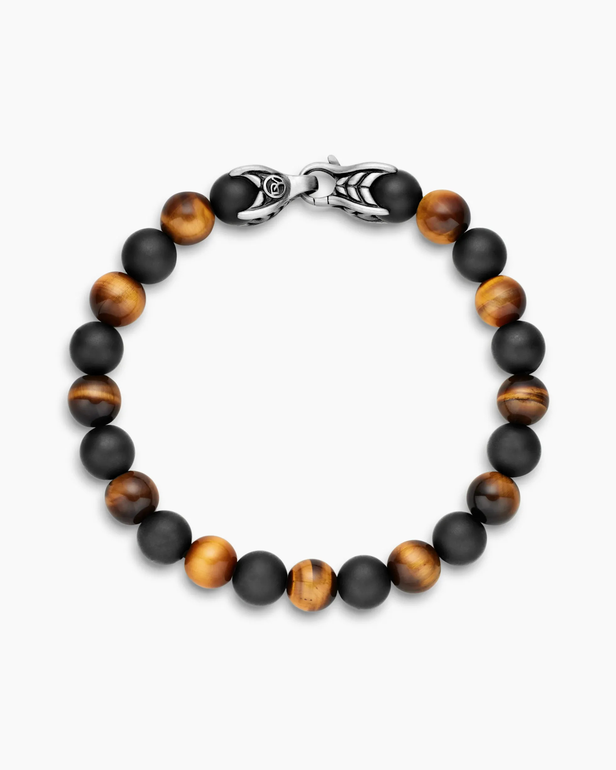 Spiritual Beads Alternating Bracelet Sterling Silver with Tiger’s Eye and Black Onyx, 8mm
