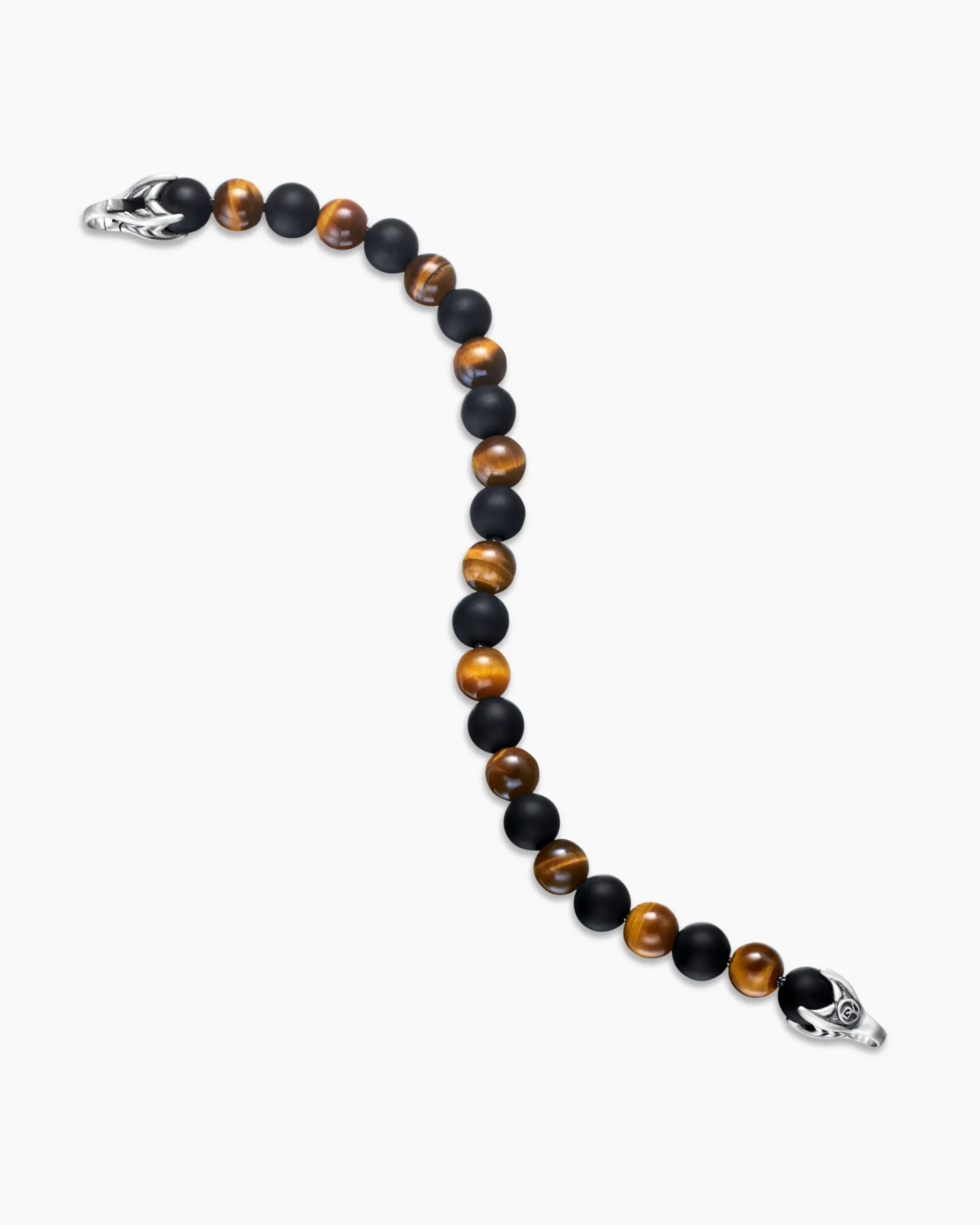 Spiritual Beads Alternating Bracelet Sterling Silver with Tiger’s Eye and Black Onyx, 8mm
