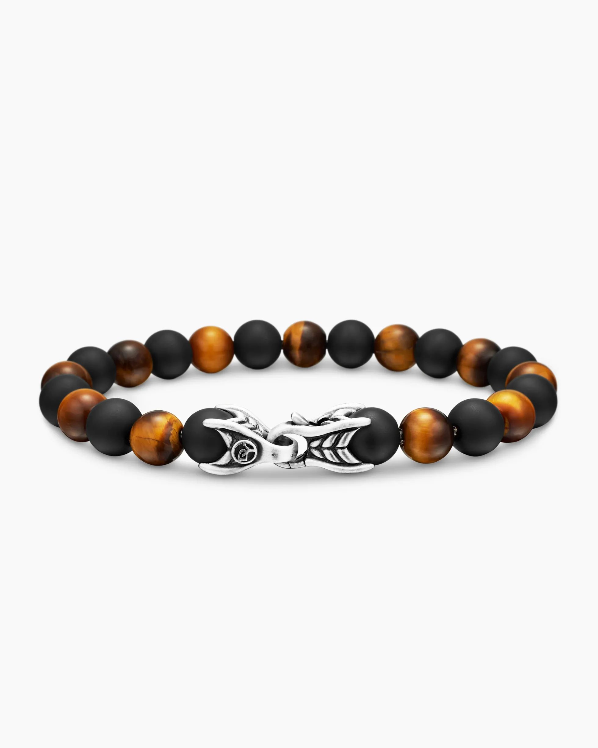 Spiritual Beads Alternating Bracelet Sterling Silver with Tiger’s Eye and Black Onyx, 8mm