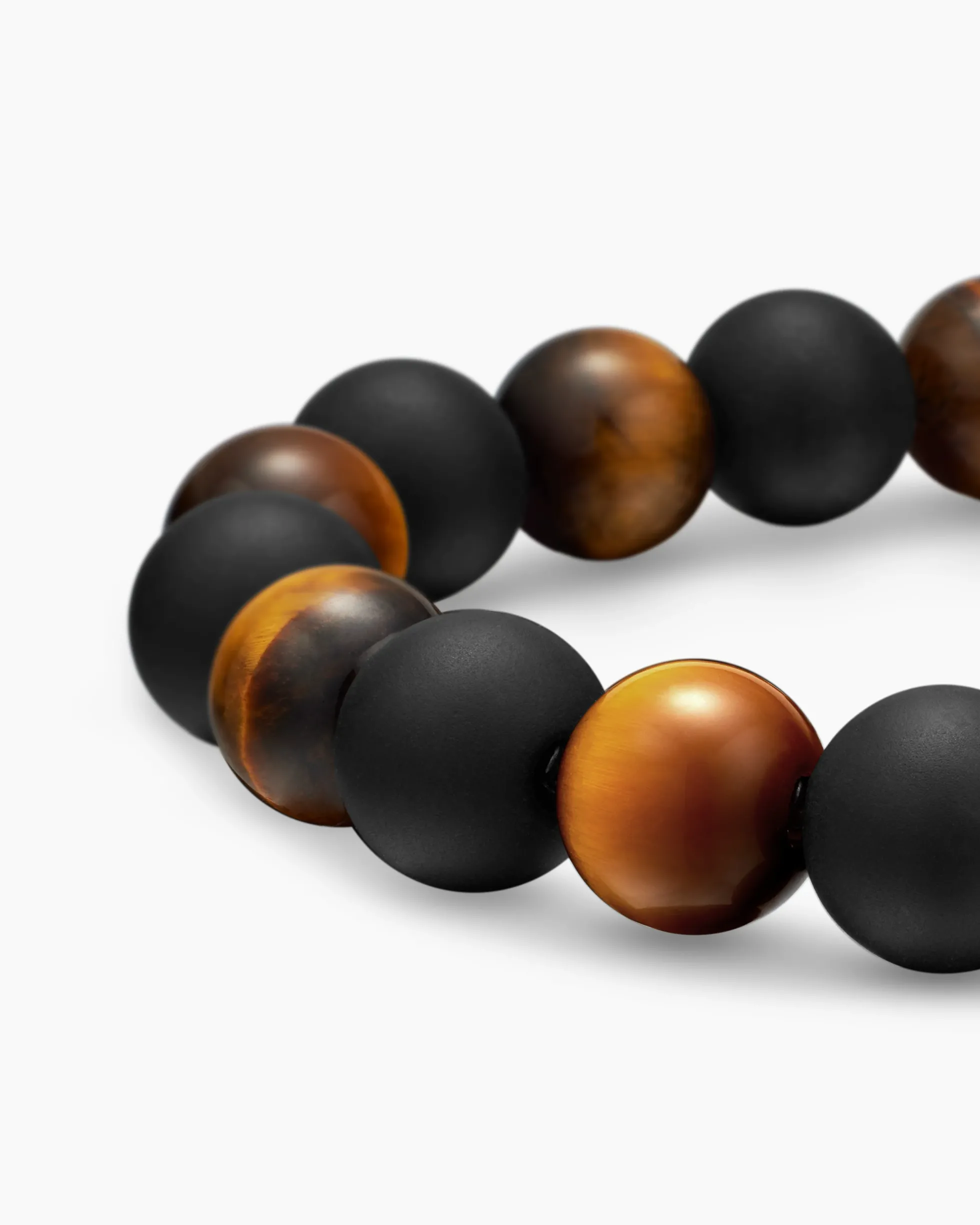 Spiritual Beads Alternating Bracelet Sterling Silver with Tiger’s Eye and Black Onyx, 8mm