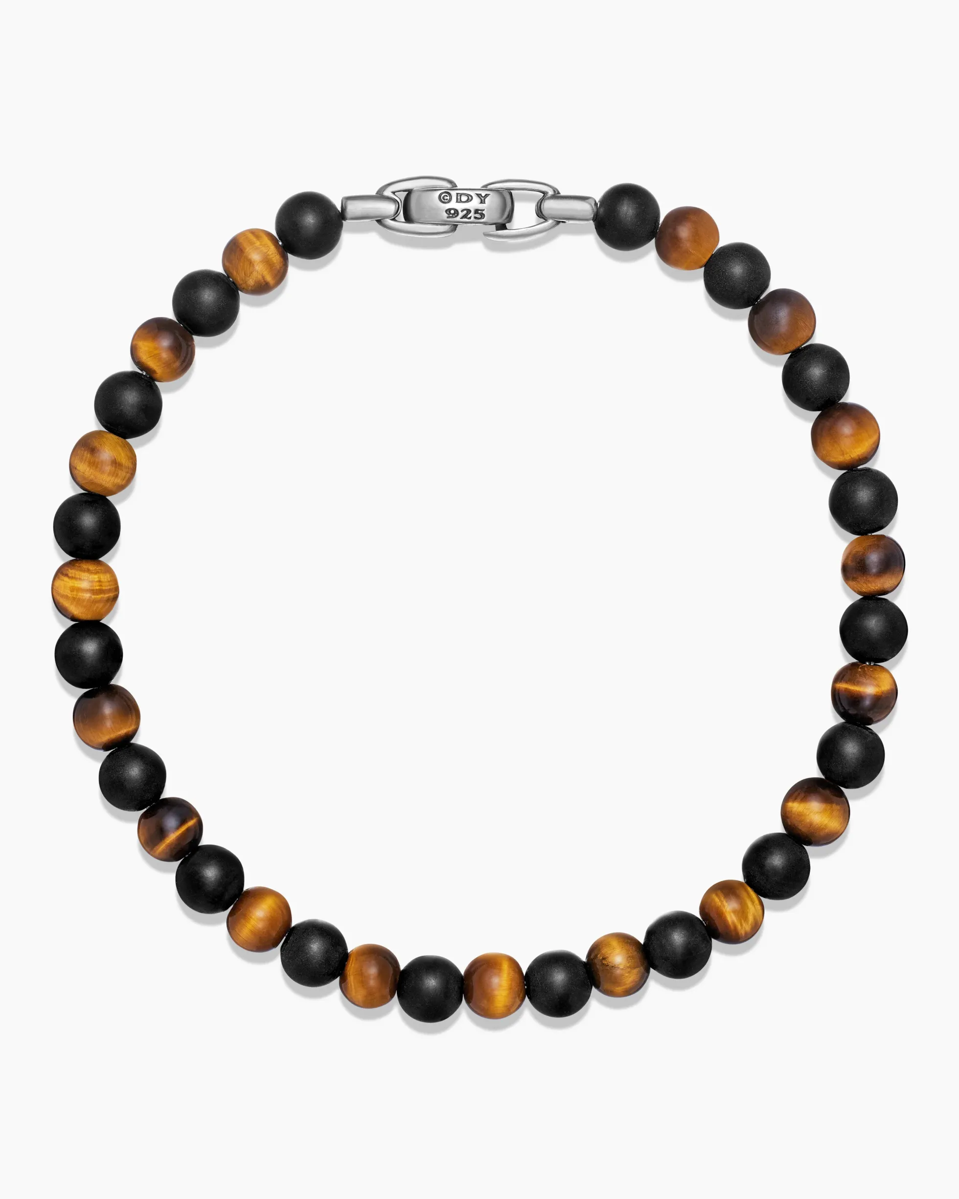 Spiritual Beads Alternating Bracelet Sterling Silver with Black Onyx and Tiger’s Eye, 6mm
