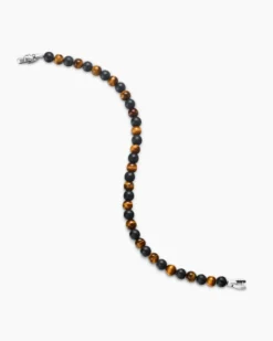 Spiritual Beads Alternating Bracelet Sterling Silver with Black Onyx and Tiger’s Eye, 6mm