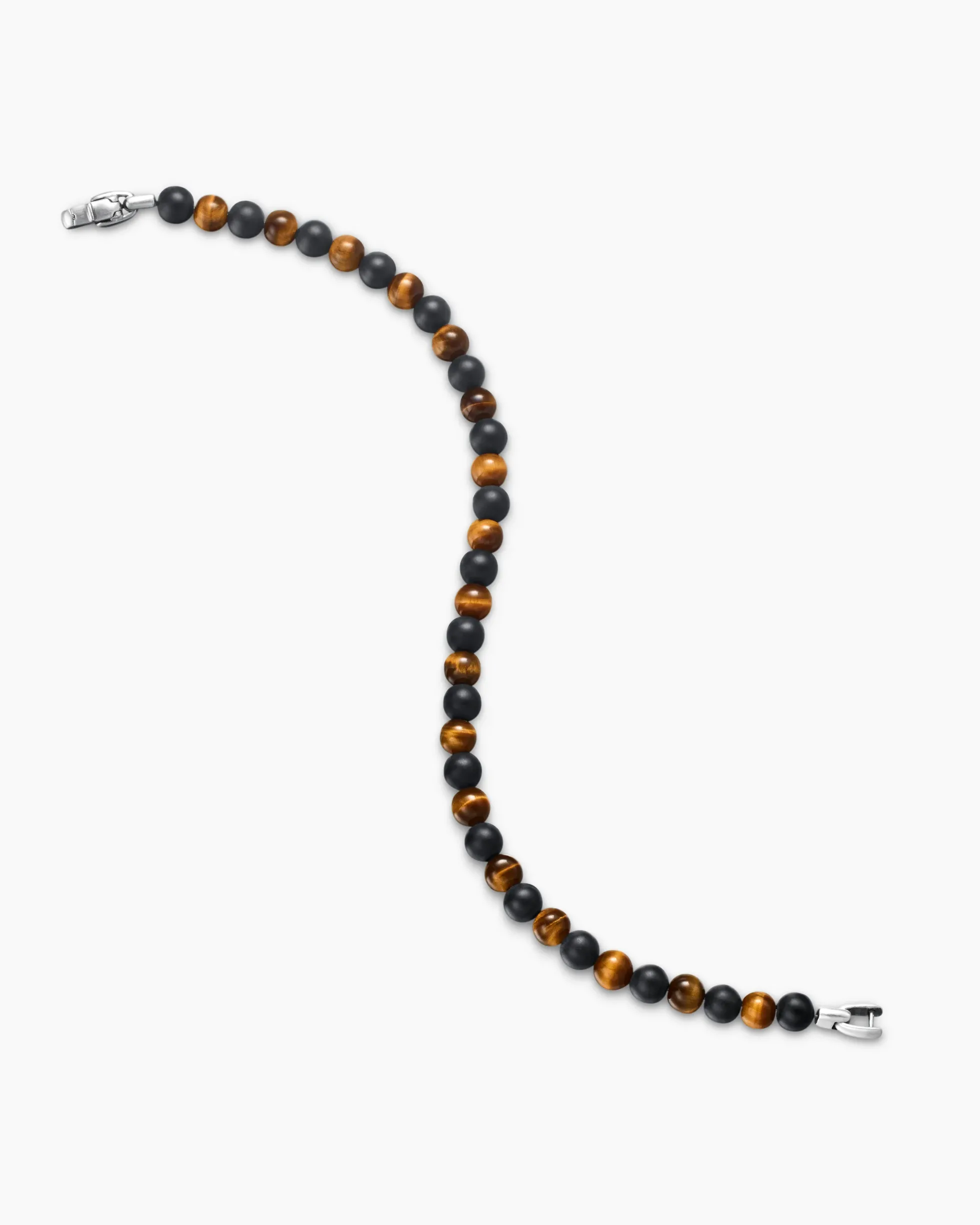 Spiritual Beads Alternating Bracelet Sterling Silver with Black Onyx and Tiger’s Eye, 6mm