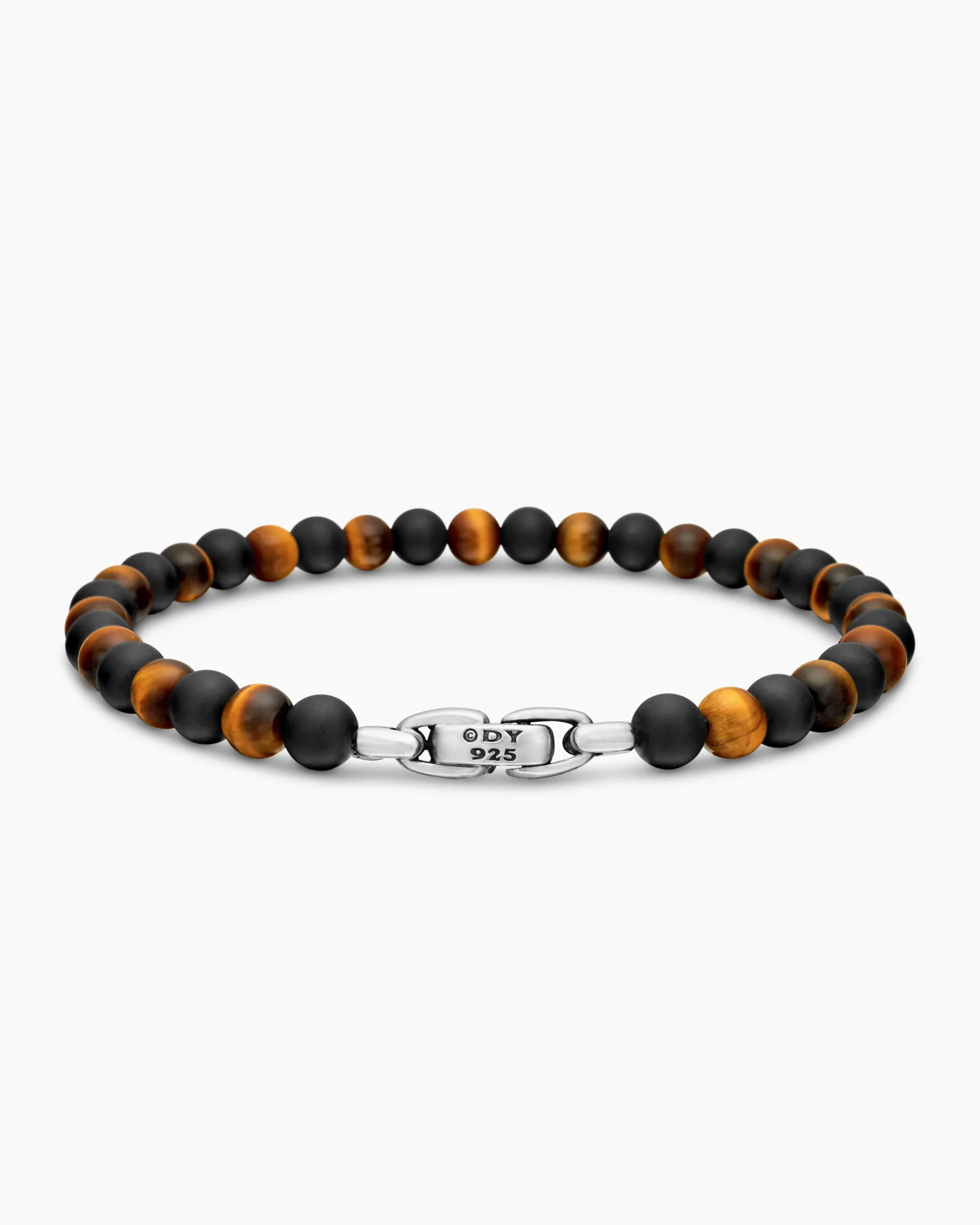 Spiritual Beads Alternating Bracelet Sterling Silver with Black Onyx and Tiger’s Eye, 6mm