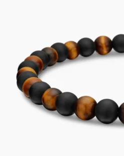 Spiritual Beads Alternating Bracelet Sterling Silver with Black Onyx and Tiger’s Eye, 6mm
