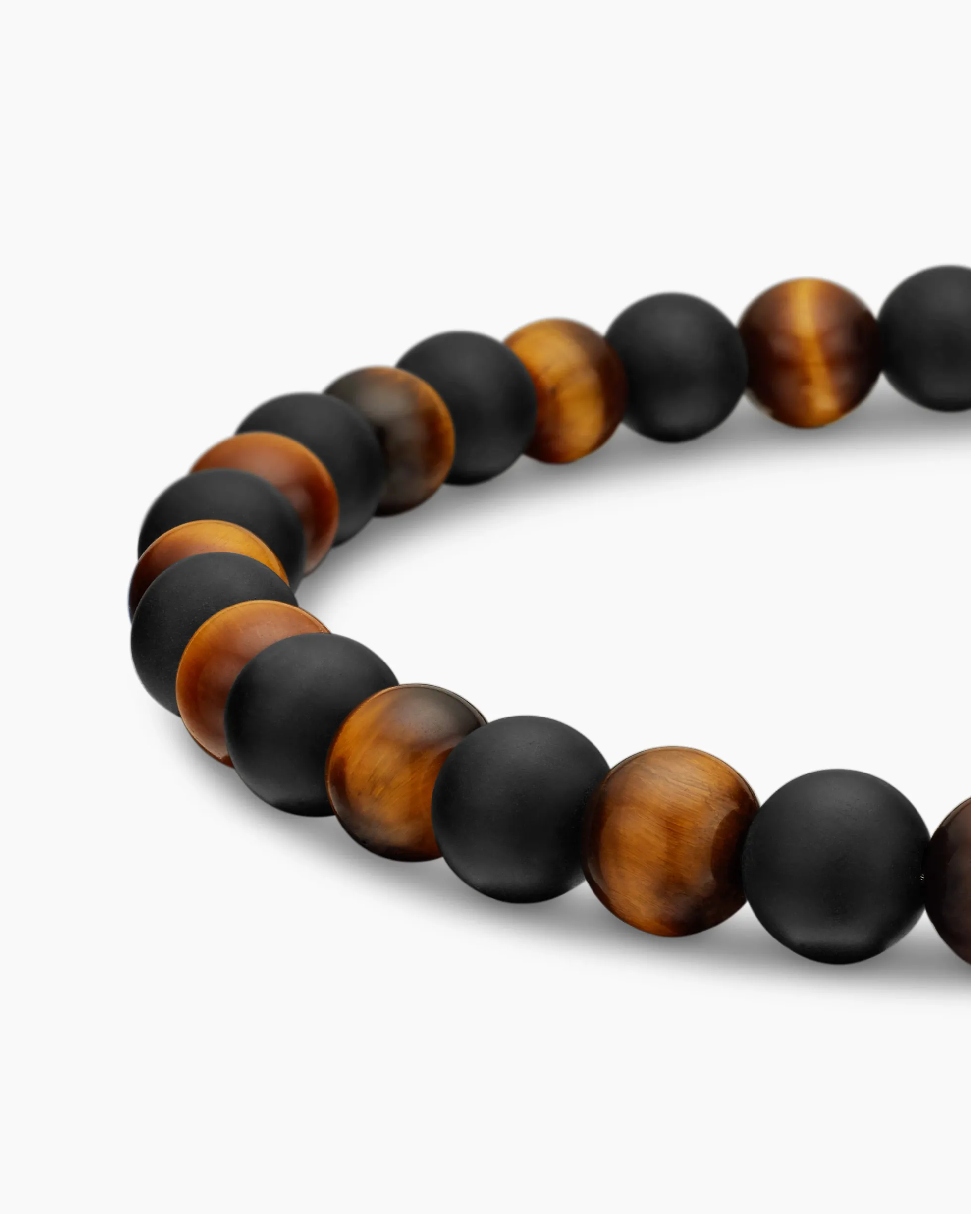 Spiritual Beads Alternating Bracelet Sterling Silver with Black Onyx and Tiger’s Eye, 6mm