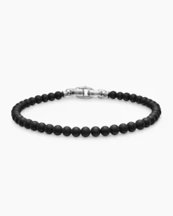 Spiritual Beads Bracelet Black Onyx with Sterling Silver, 4mm