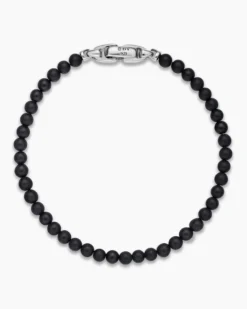 Spiritual Beads Bracelet Black Onyx with Sterling Silver, 4mm