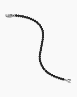 Spiritual Beads Bracelet Black Onyx with Sterling Silver, 4mm