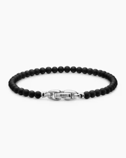 Spiritual Beads Bracelet Black Onyx with Sterling Silver, 4mm