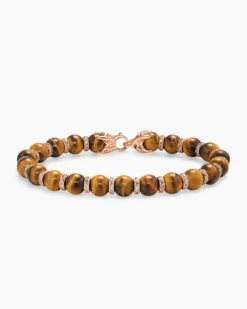 Spiritual Beads Bracelet 18K Rose Gold with Tiger's Eye and Cognac Diamonds, 8mm