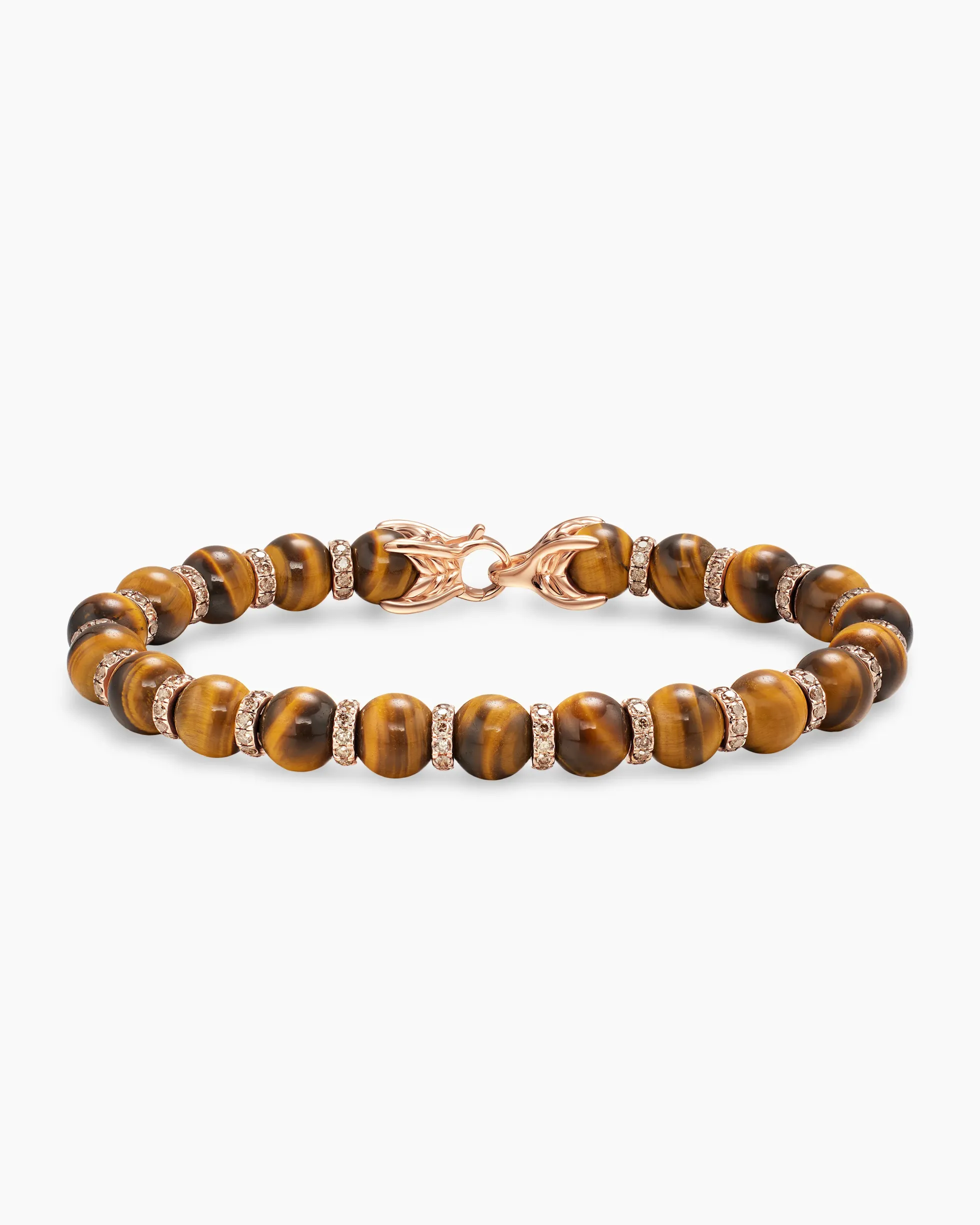 Spiritual Beads Bracelet 18K Rose Gold with Tiger's Eye and Cognac Diamonds, 8mm