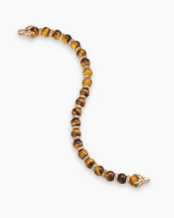 Spiritual Beads Bracelet 18K Rose Gold with Tiger's Eye and Cognac Diamonds, 8mm
