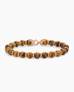 Spiritual Beads Bracelet 18K Rose Gold with Tiger's Eye and Cognac Diamonds, 8mm