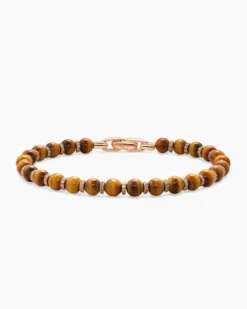 Spiritual Beads Bracelet 18K Rose Gold with Tiger's Eye and Cognac Diamonds,6mm