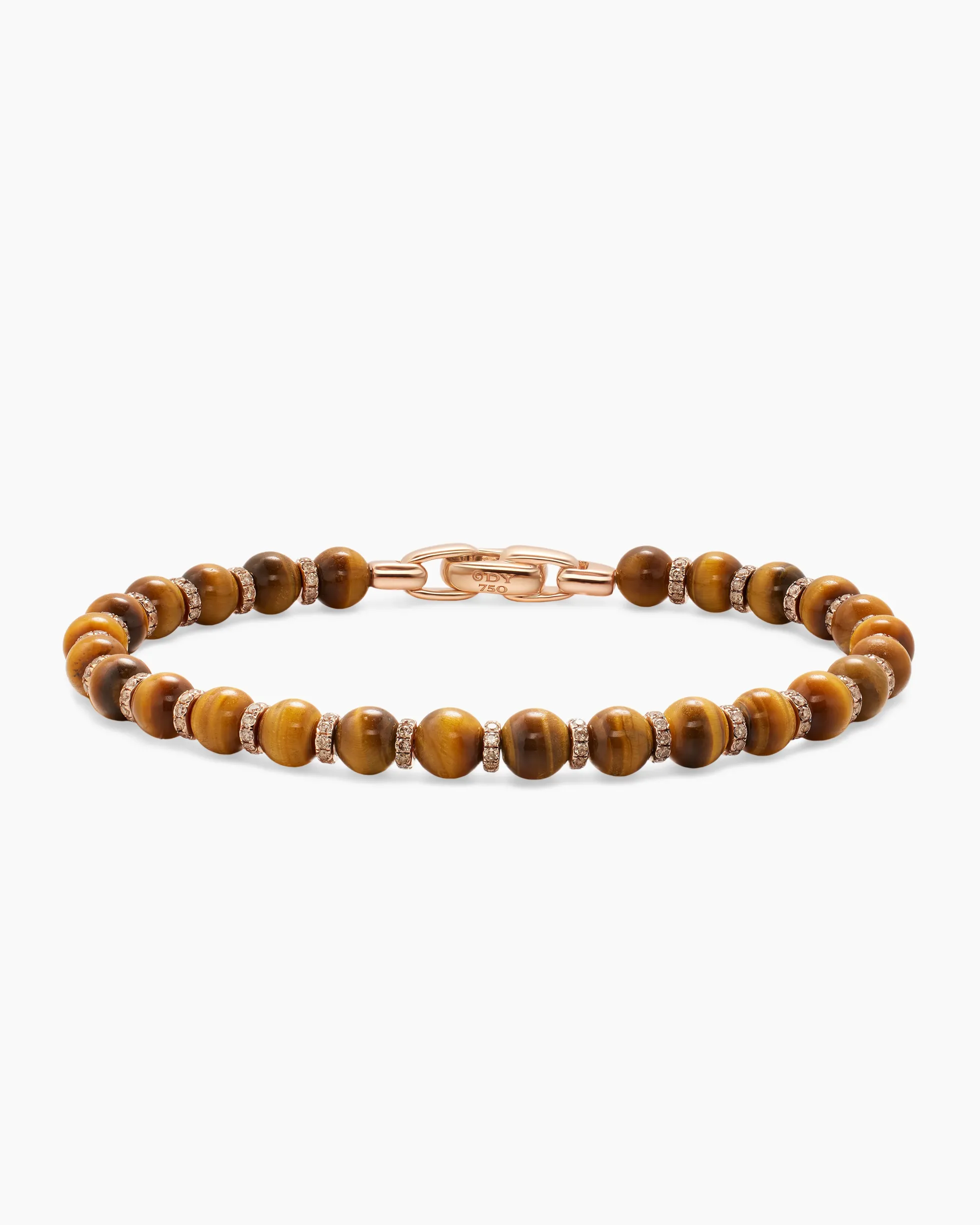 Spiritual Beads Bracelet 18K Rose Gold with Tiger's Eye and Cognac Diamonds,6mm